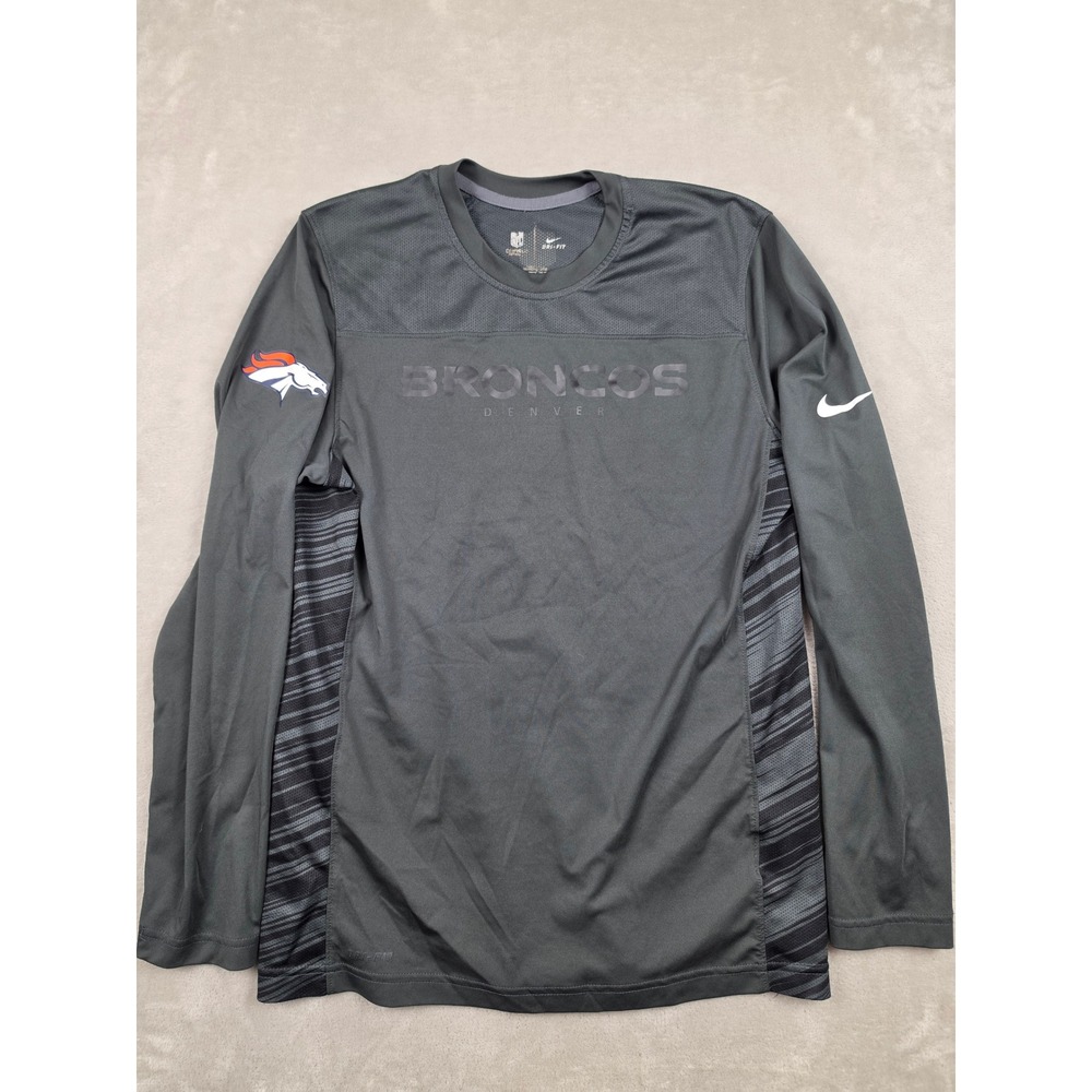 Nike‎ Denver Broncos Shirt Mens M Gray Fitted Long Sleeve Dri-Fit NFL On Field